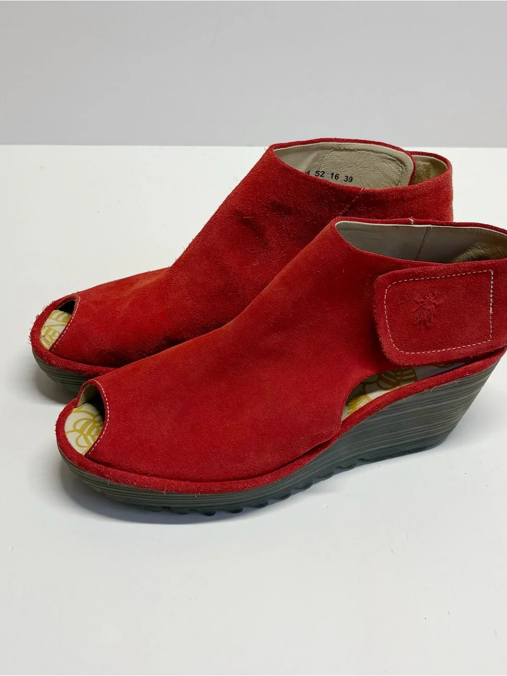 Fly London Yazu Women Red Suede EU 39 Wedge Peep Toe Slingback Sandal US 8.5 - Picture 1 of 6